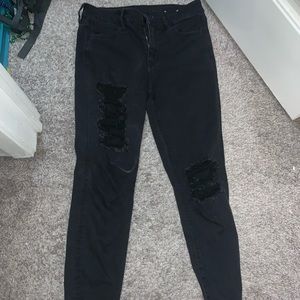 Black, ripped hi-rise jeggings